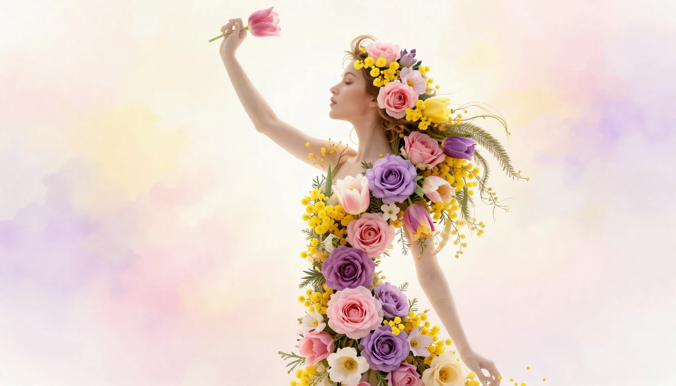 A beautiful artistic silhouette of a woman composed entirely...