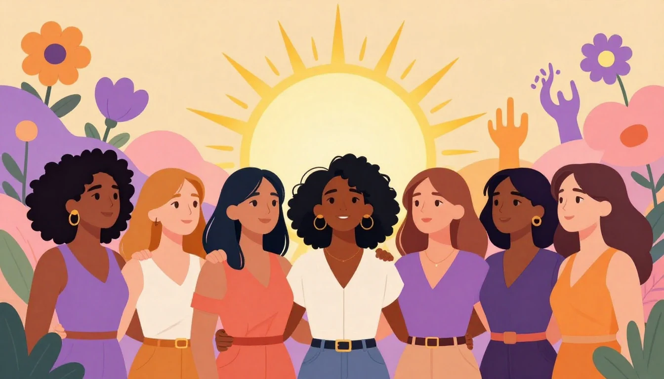 A vibrant and empowering illustration of diverse women stand...