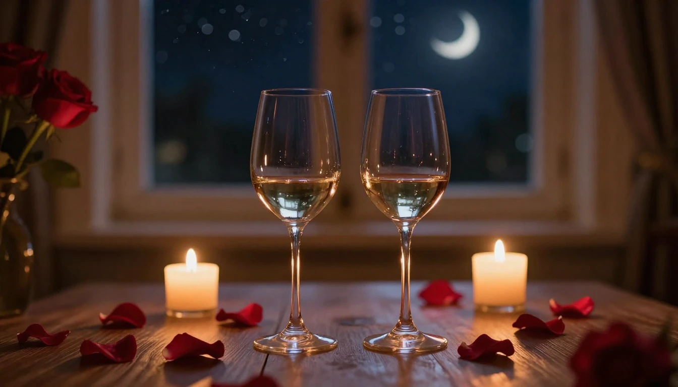A breathtakingly beautiful scene of two elegant wine glasses...