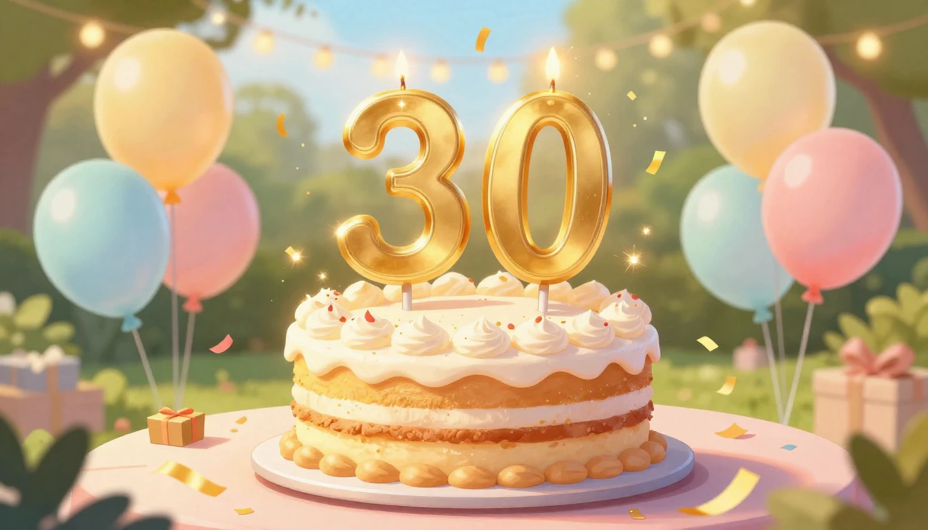 A festive and colorful illustration celebrating a 30th birth...