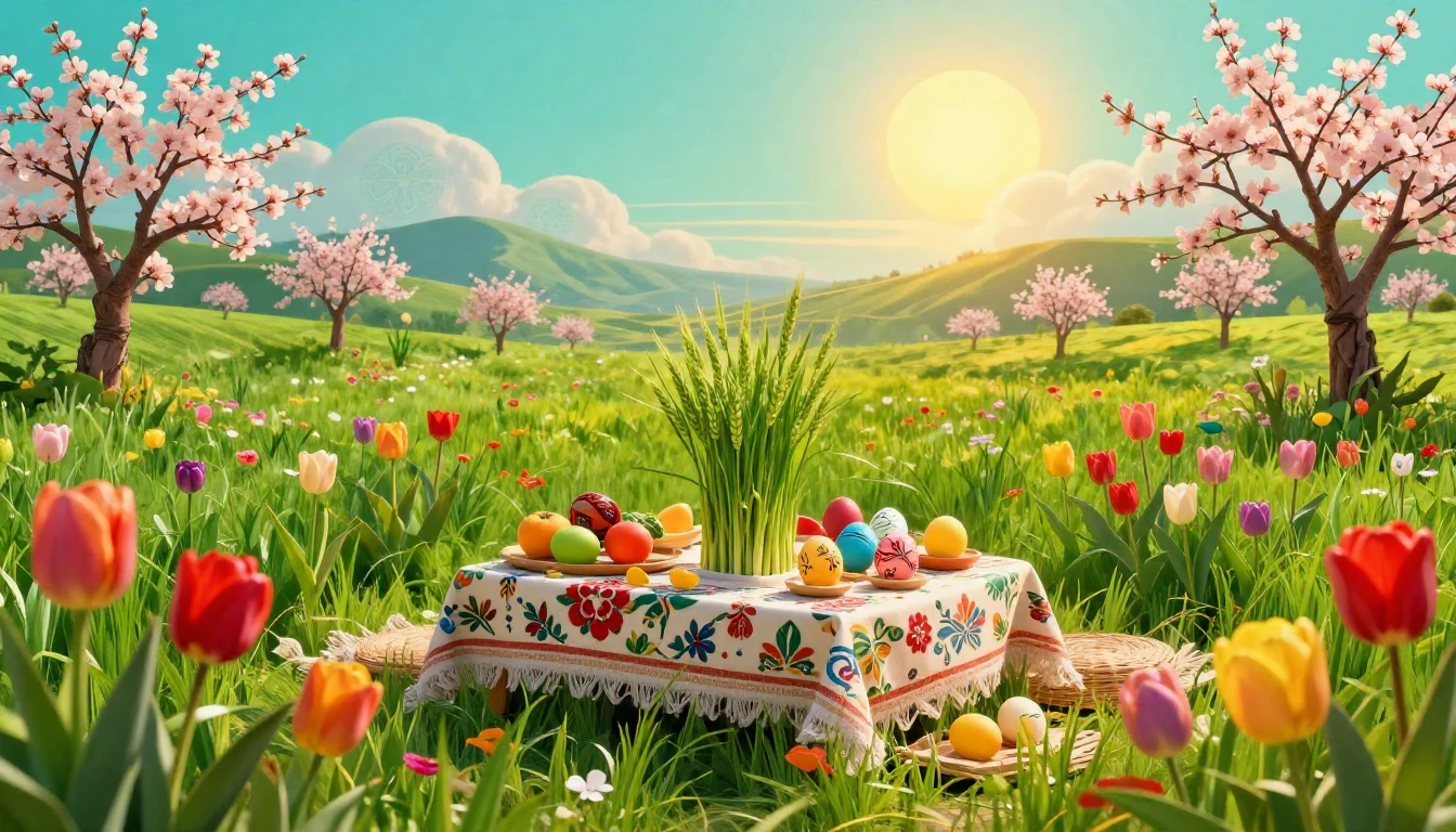 A lush landscape celebrating the arrival of spring. Vibrant ...