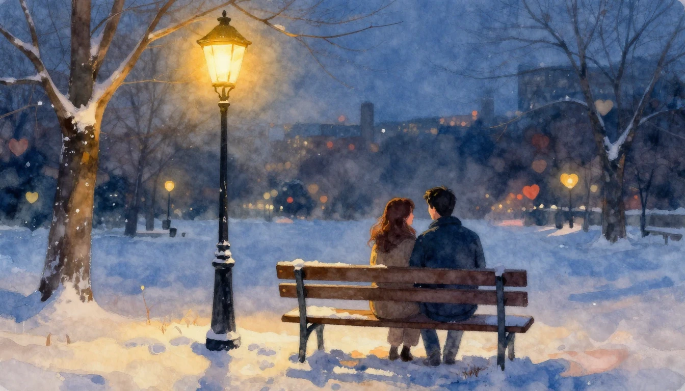 A romantic and soft watercolor painting of a couple sitting ...