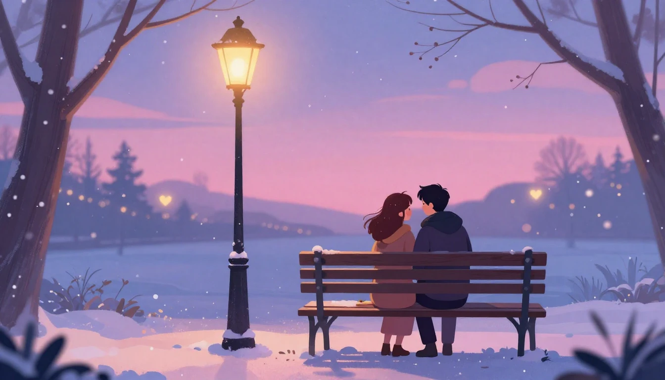A romantic and dreamy illustration of a couple sitting on a ...