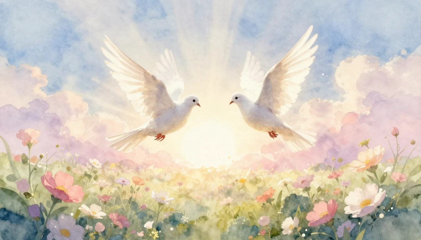 A soft and emotional watercolor painting representing a wedd...