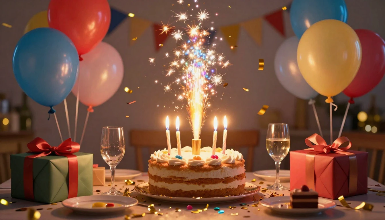 A vibrant and joyful birthday celebration scene designed for...