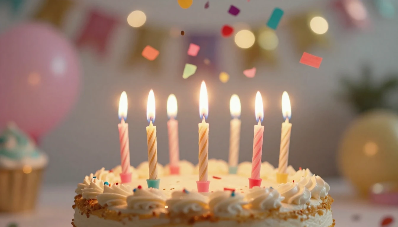 A warm and festive birthday scene, a close-up of a delicious...