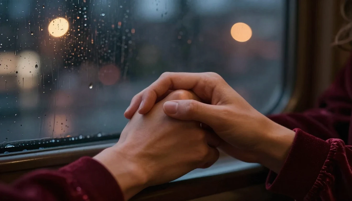 A romantic and atmospheric illustration depicting a close-up...