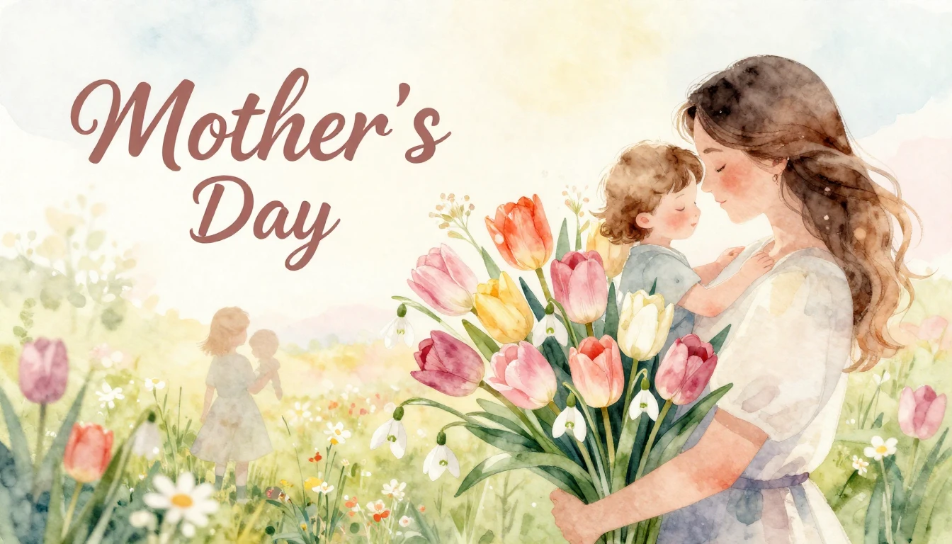 A heartwarming watercolor illustration for a Mother's Day so...