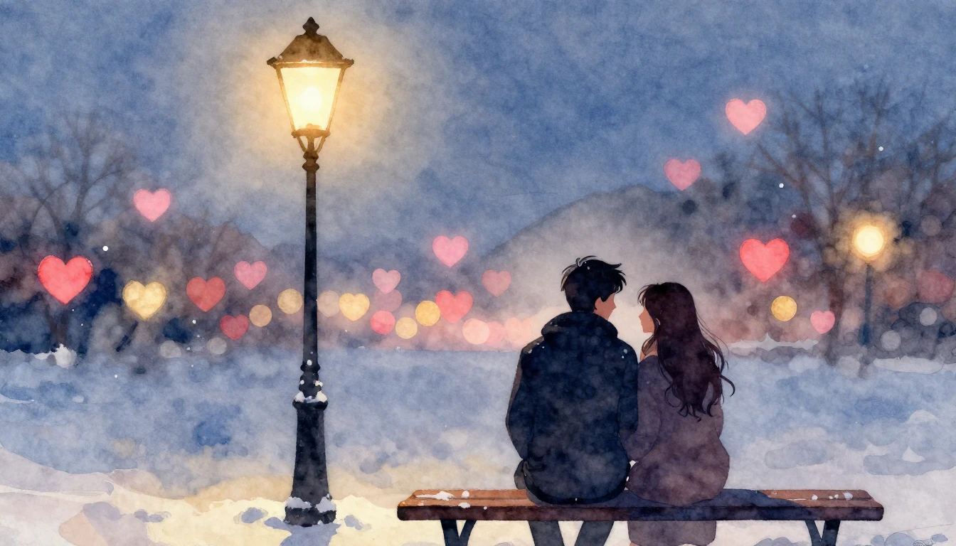 A soft and romantic watercolor painting depicting two silhou...