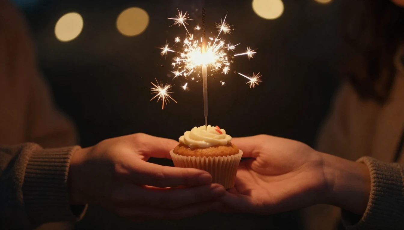 A cinematic close-up shot of two hands gently holding a smal...