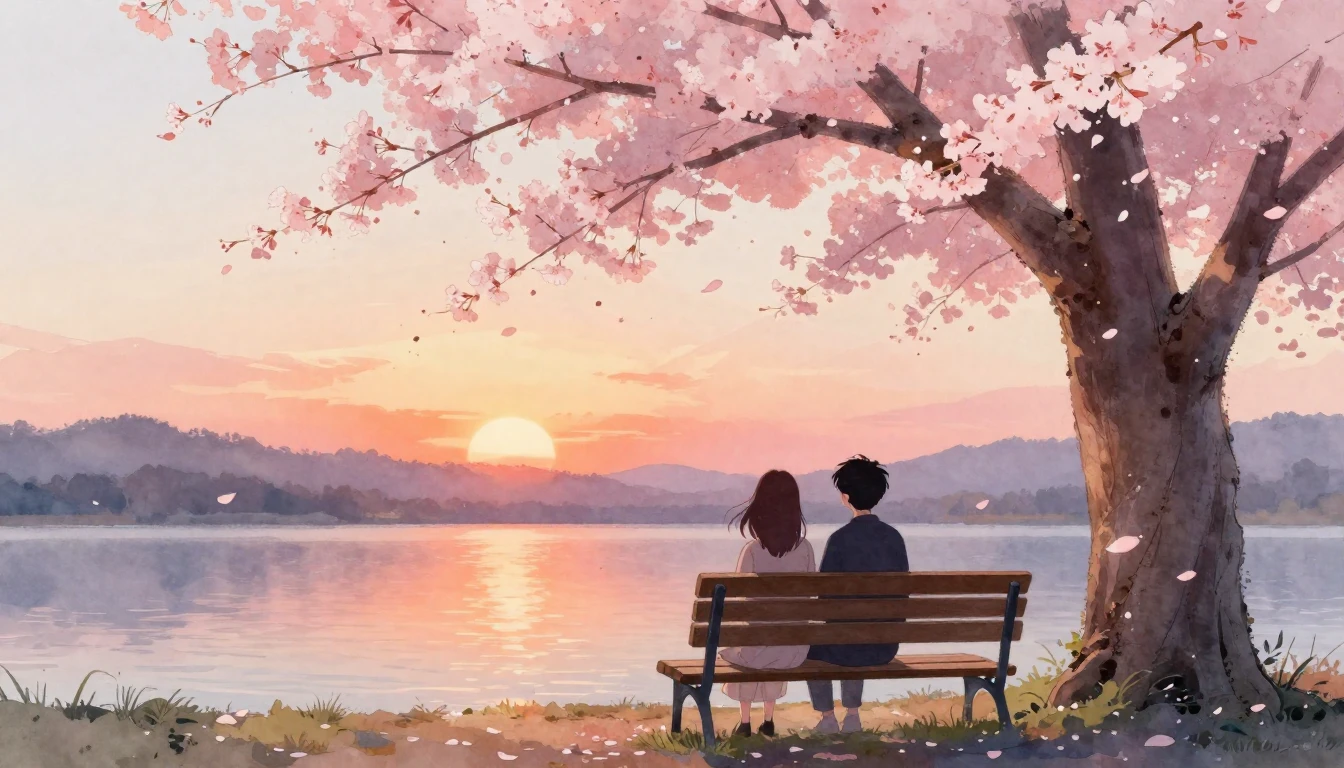 A beautiful watercolor painting depicting two silhouettes of...