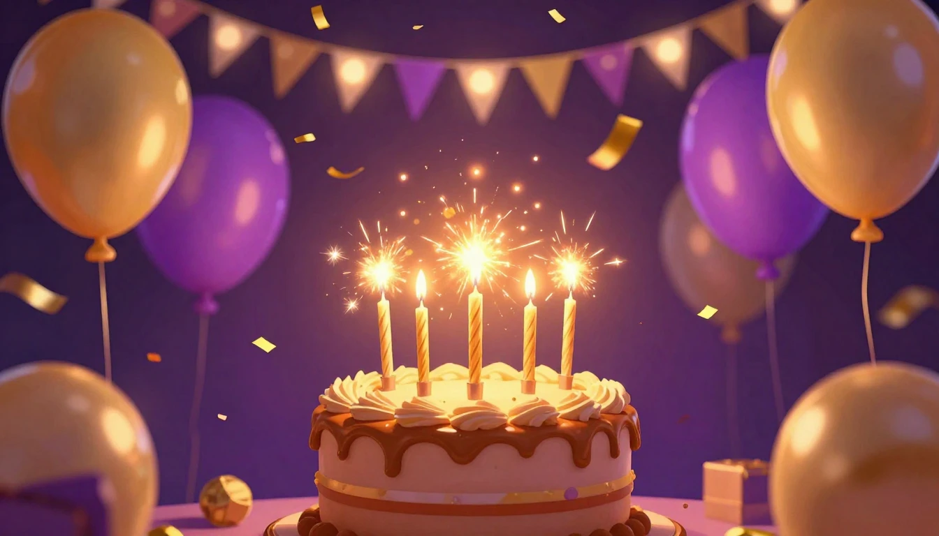 A vibrant and festive birthday celebration scene, digital ar...