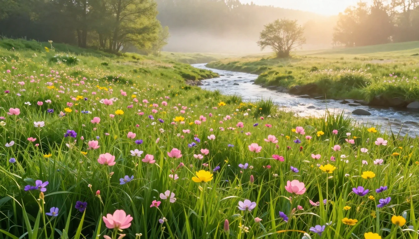 A breathtaking landscape of a lush green meadow filled with ...