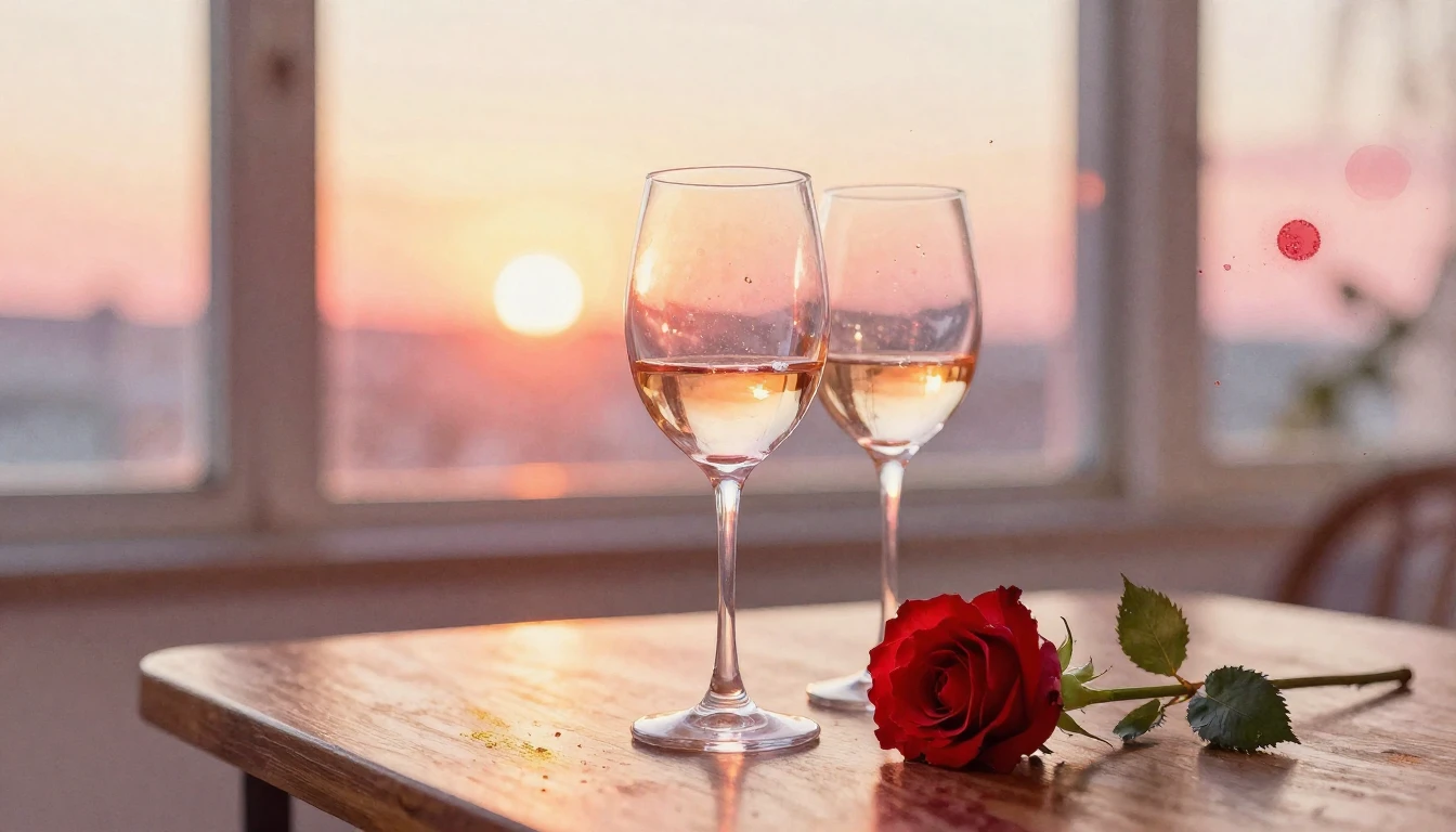 A soft watercolor painting of two elegant wine glasses sitti...