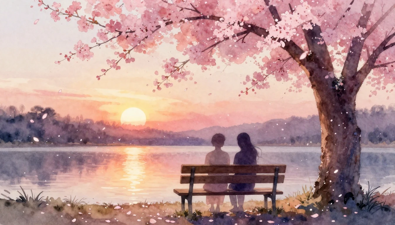 A delicate watercolor painting of two ethereal silhouettes s...