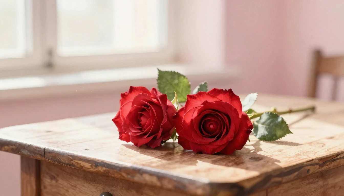 A delicate watercolor painting of two intertwined red roses ...