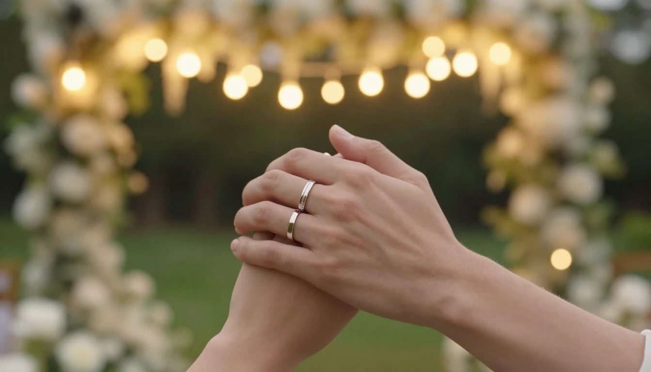 A cinematic, soft-focus close-up of two hands holding each o...