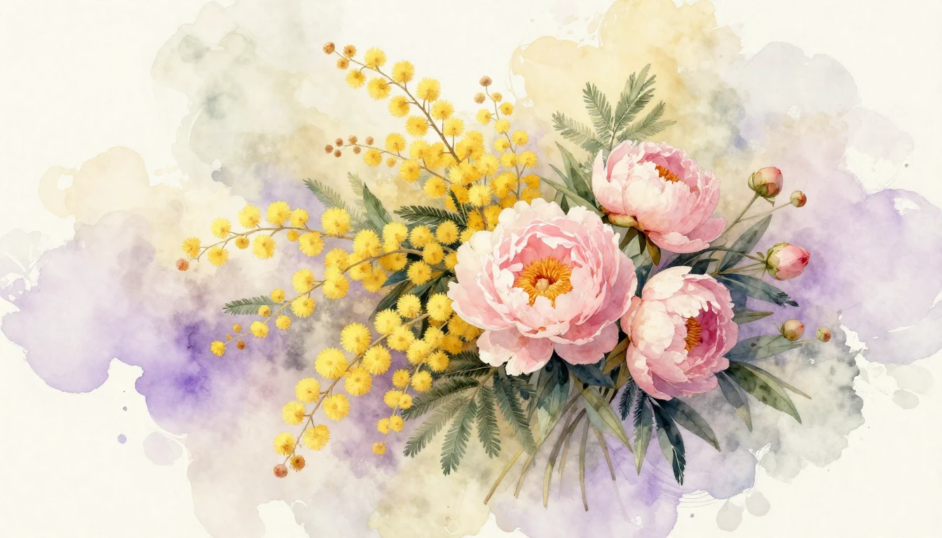 A beautiful watercolor painting featuring a delicate bouquet...