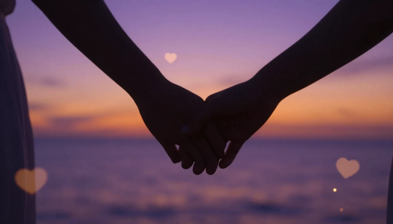 A romantic and intimate close-up scene of two hands gently h...
