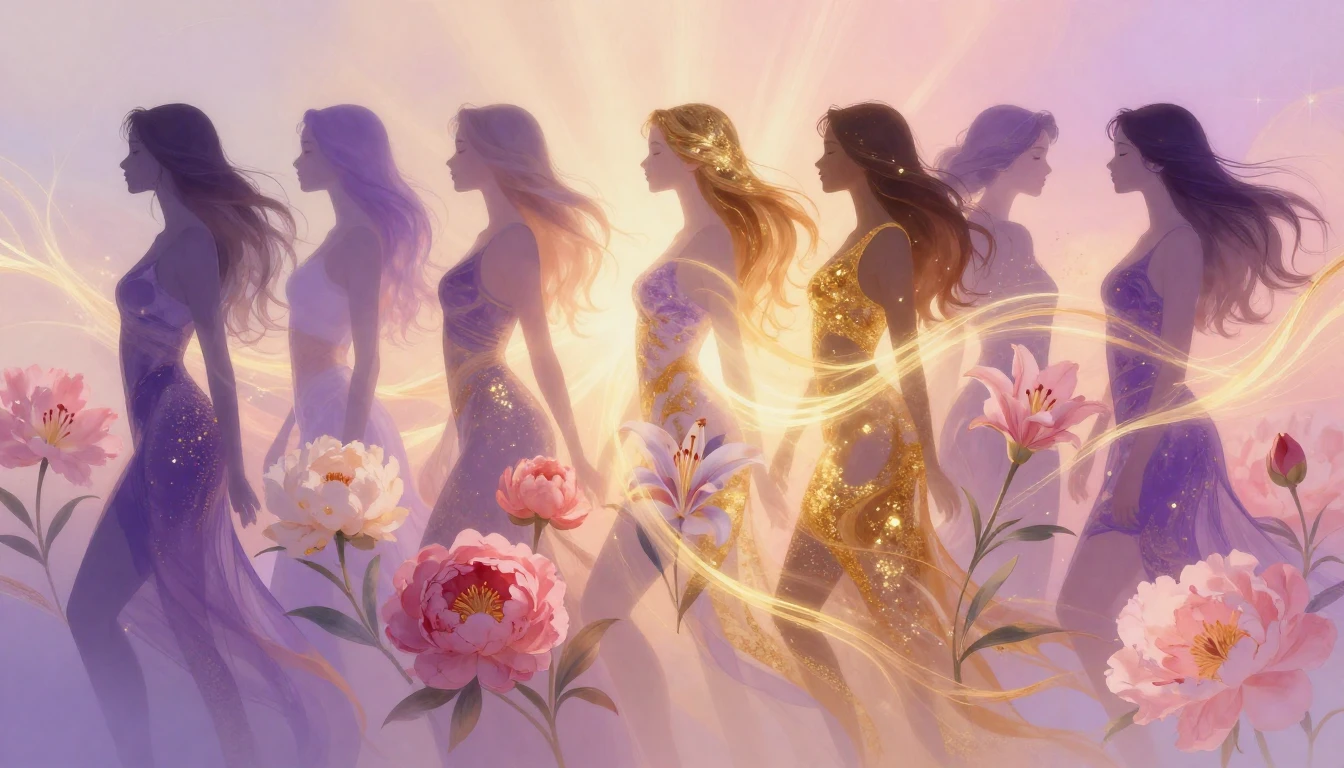 An abstract and vibrant composition celebrating femininity a...