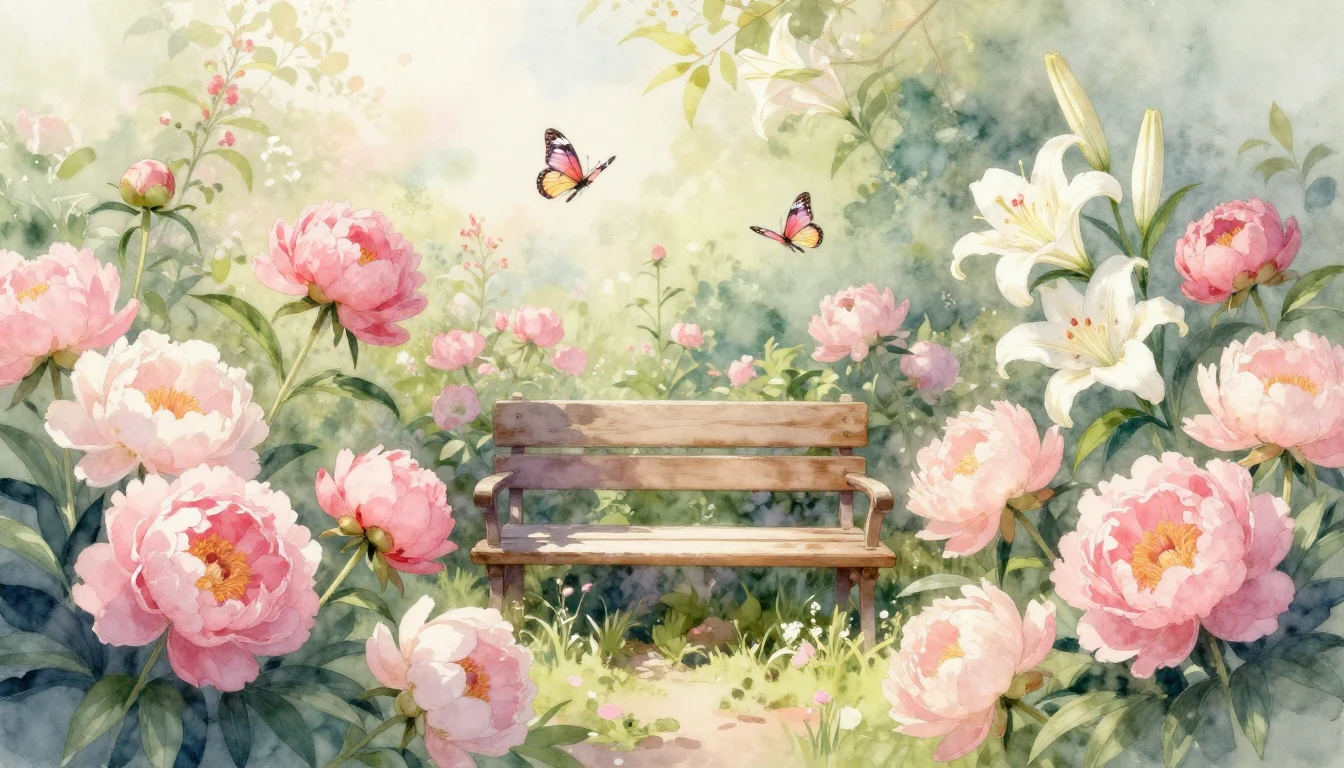 A beautiful watercolor painting of a blooming garden filled ...