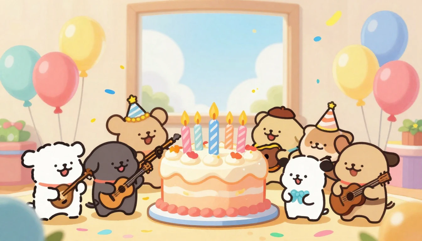 A colorful and joyful birthday party scene for a child, feat...