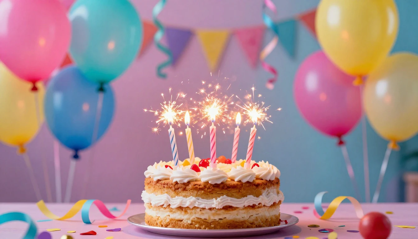 A vibrant and colorful birthday celebration scene featuring ...