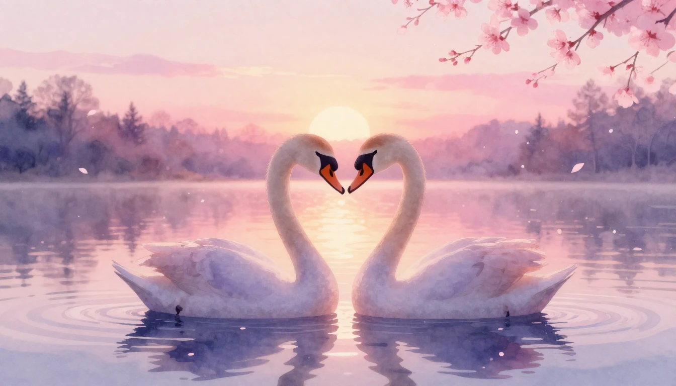 A soft watercolor painting depicting two stylized silhouette...