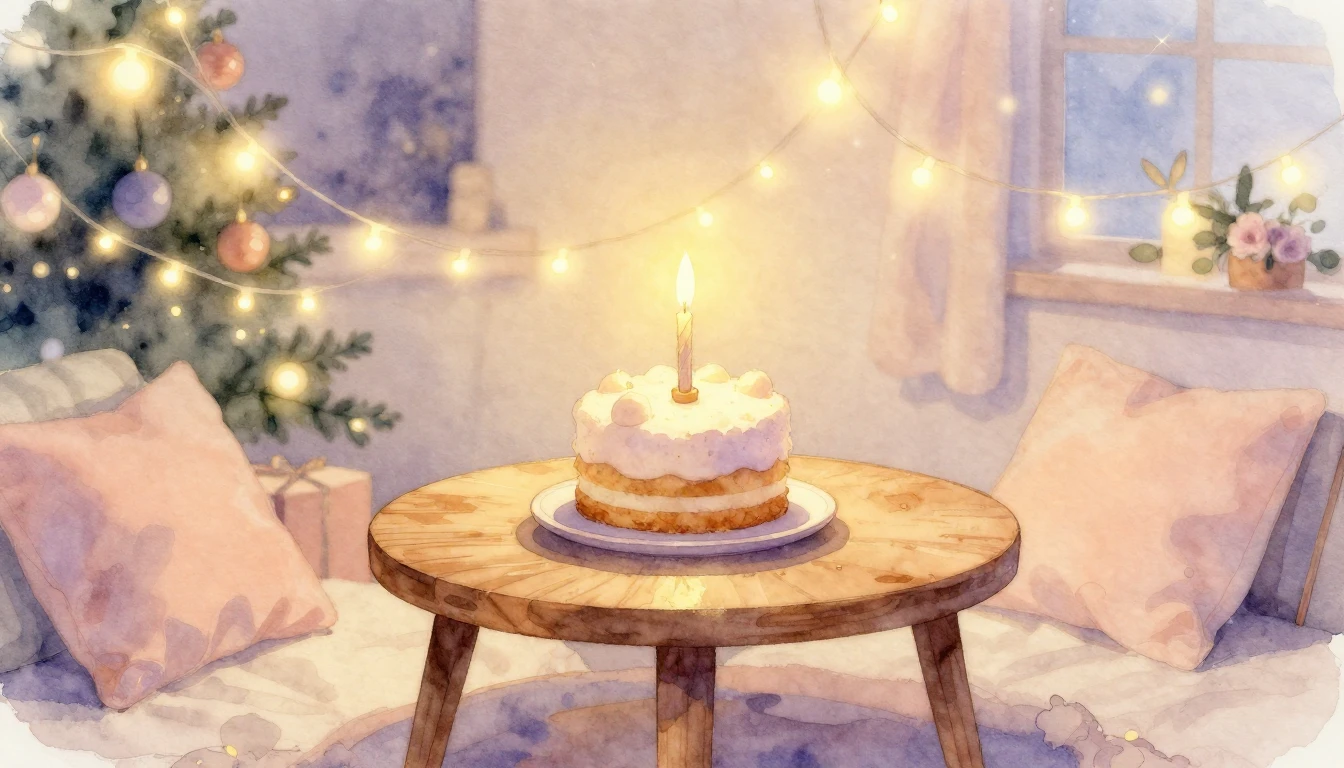 A beautiful watercolor painting of a cozy room softly lit by...