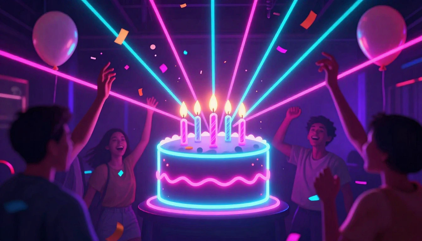 A vibrant and energetic party scene concept art. In the cent...