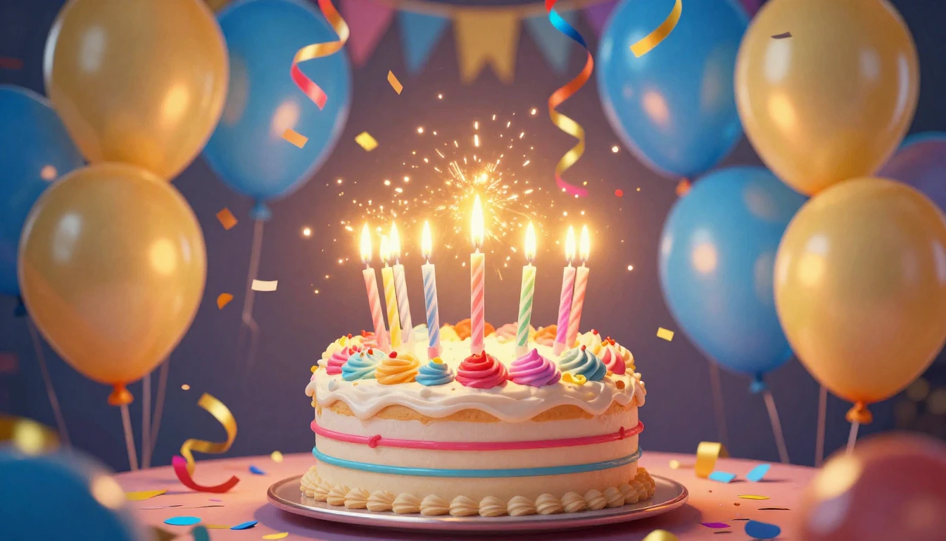 A vibrant and festive birthday celebration scene designed fo...