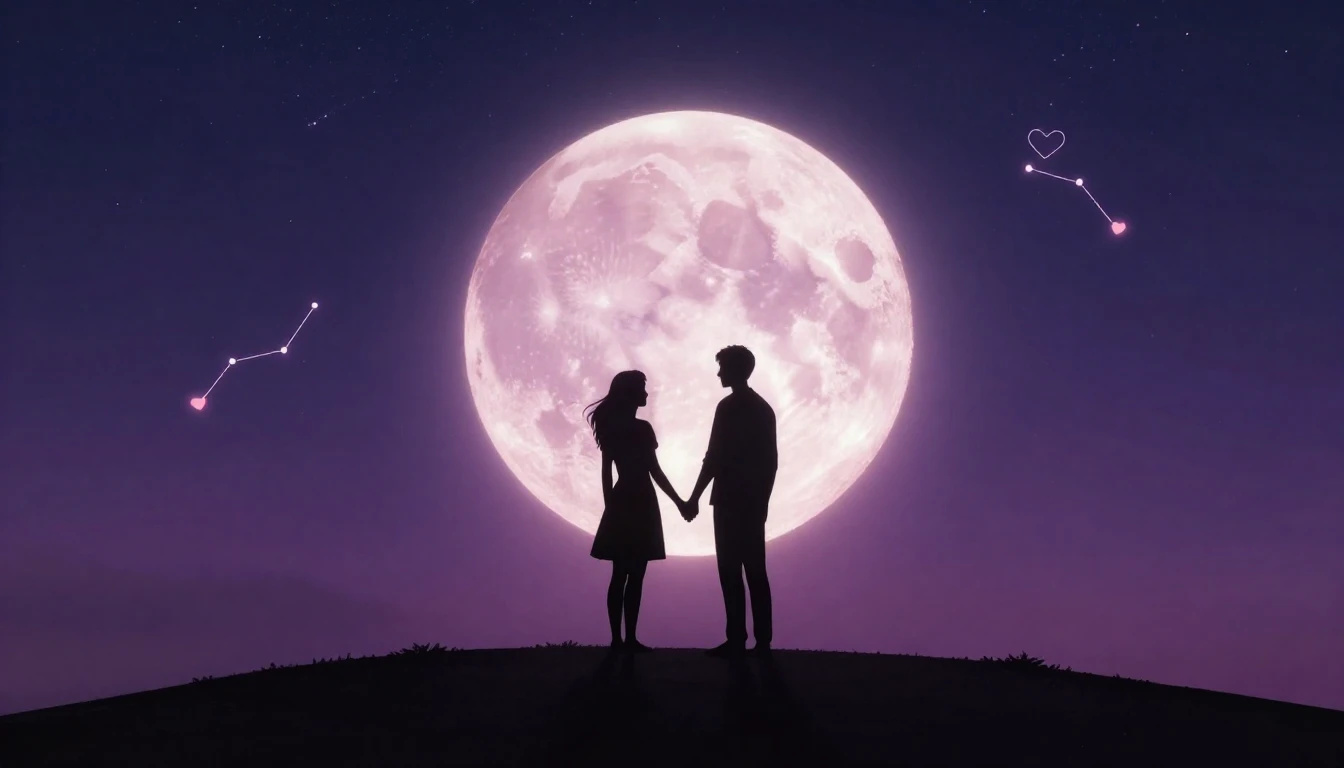 A romantic digital art illustration featuring a silhouette o...