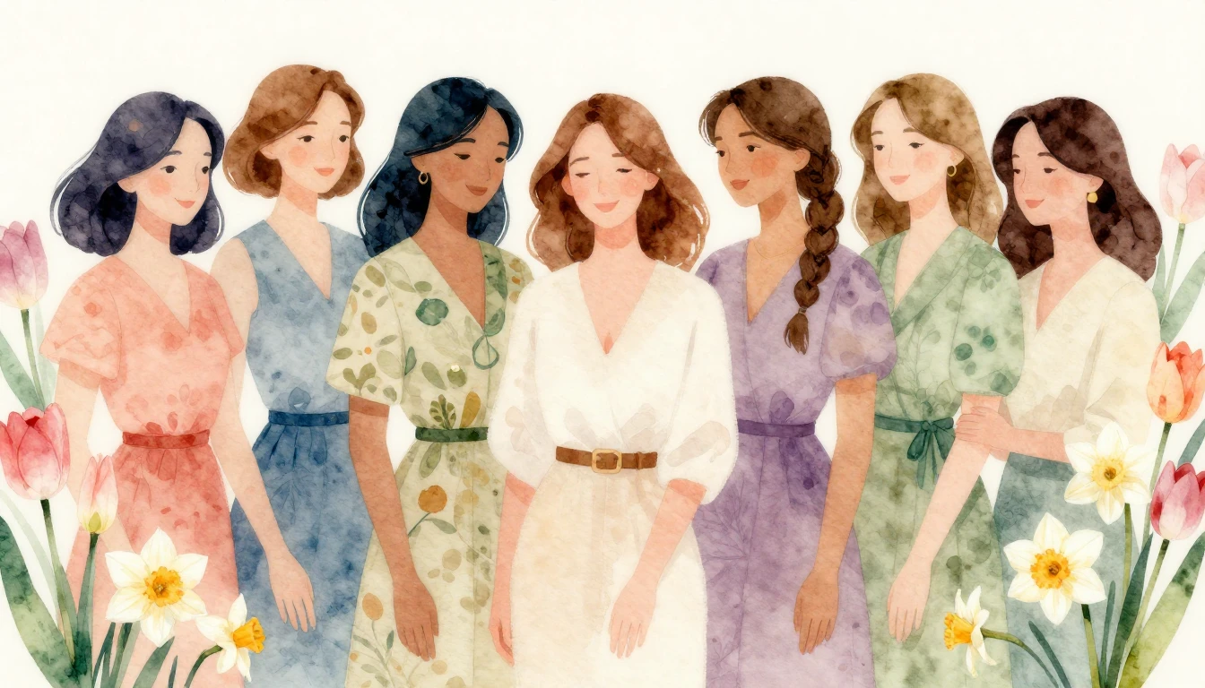 A beautiful watercolor painting celebrating Women's Day. A d...