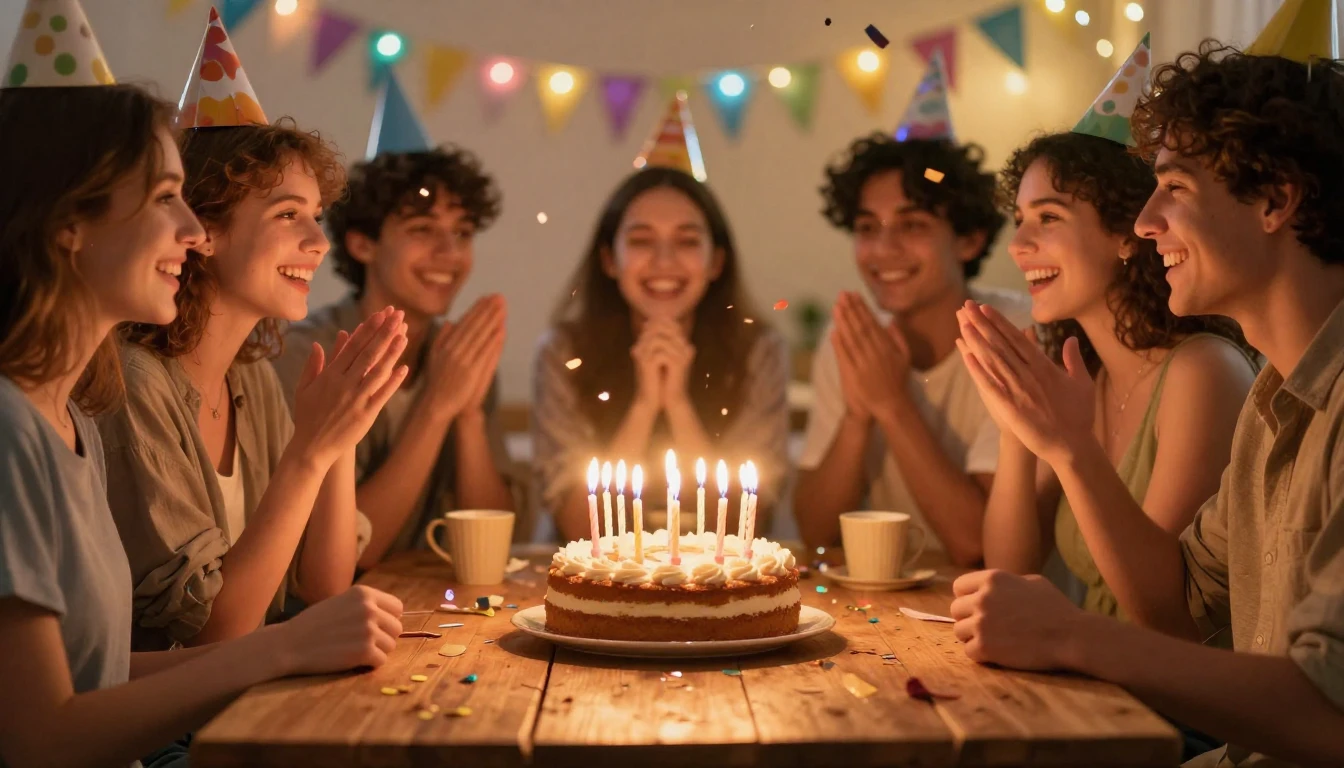 A vibrant and joyful birthday celebration scene focusing on ...