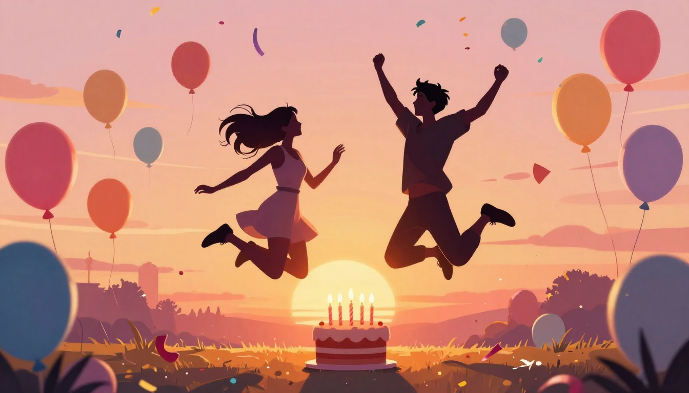 A vibrant and colorful illustration of a birthday celebratio...