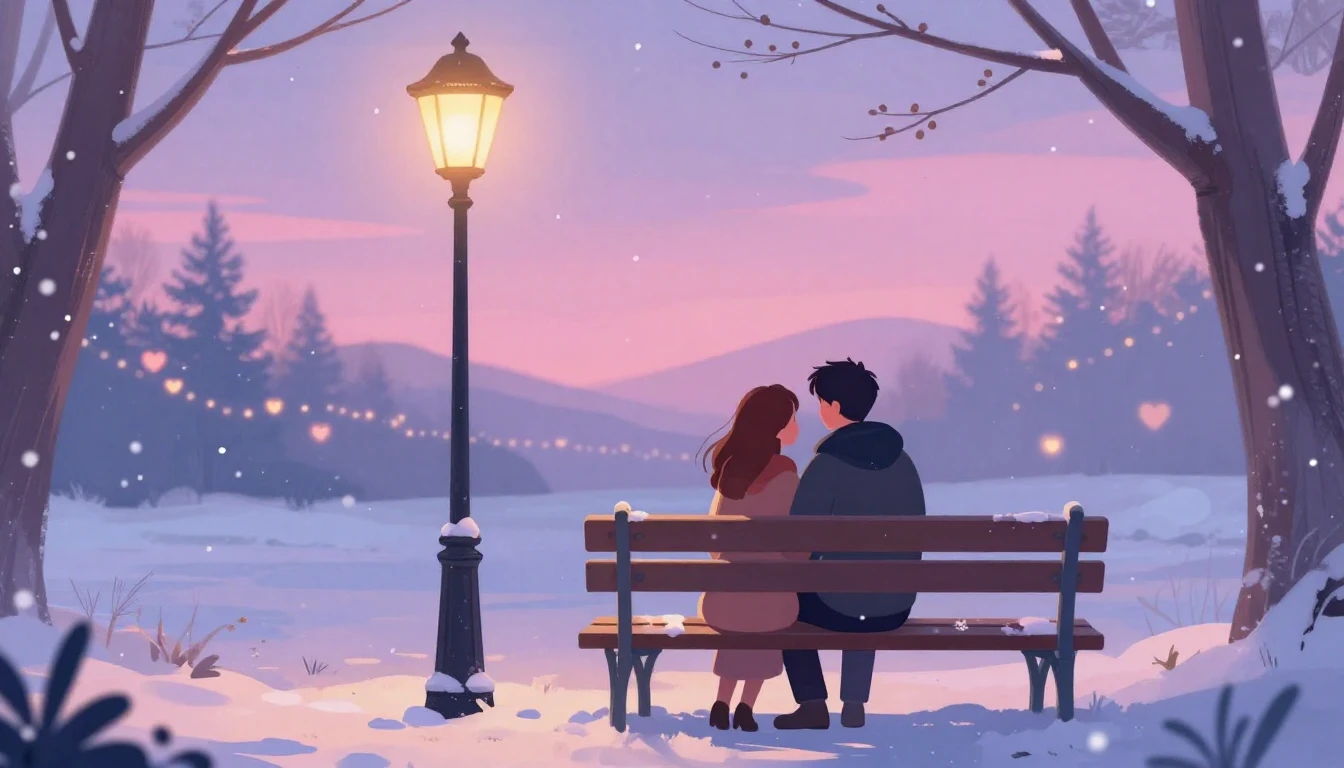 A romantic and dreamy illustration of a couple sitting on a ...