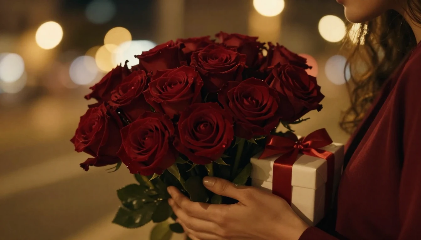 A highly cinematic and romantic close-up shot focusing on a ...