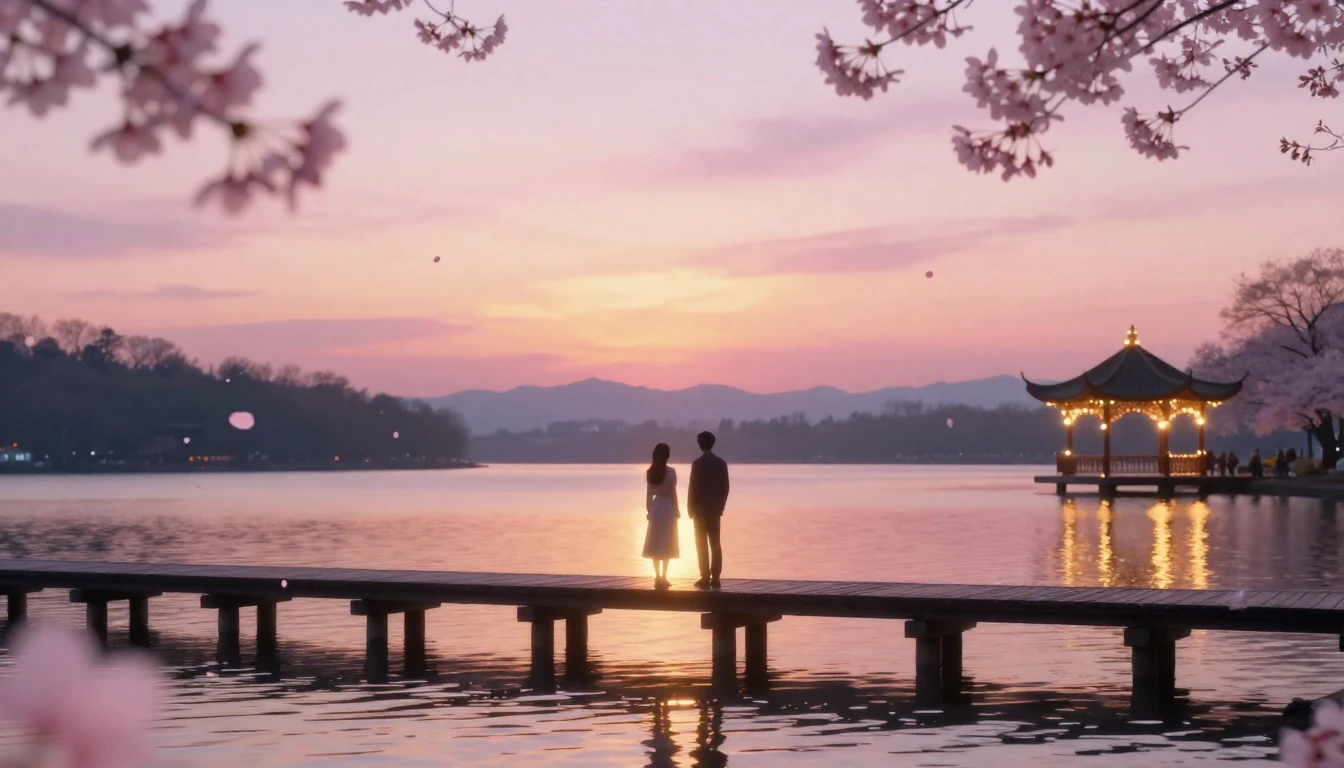 A breathtakingly beautiful scene of two glowing silhouettes ...