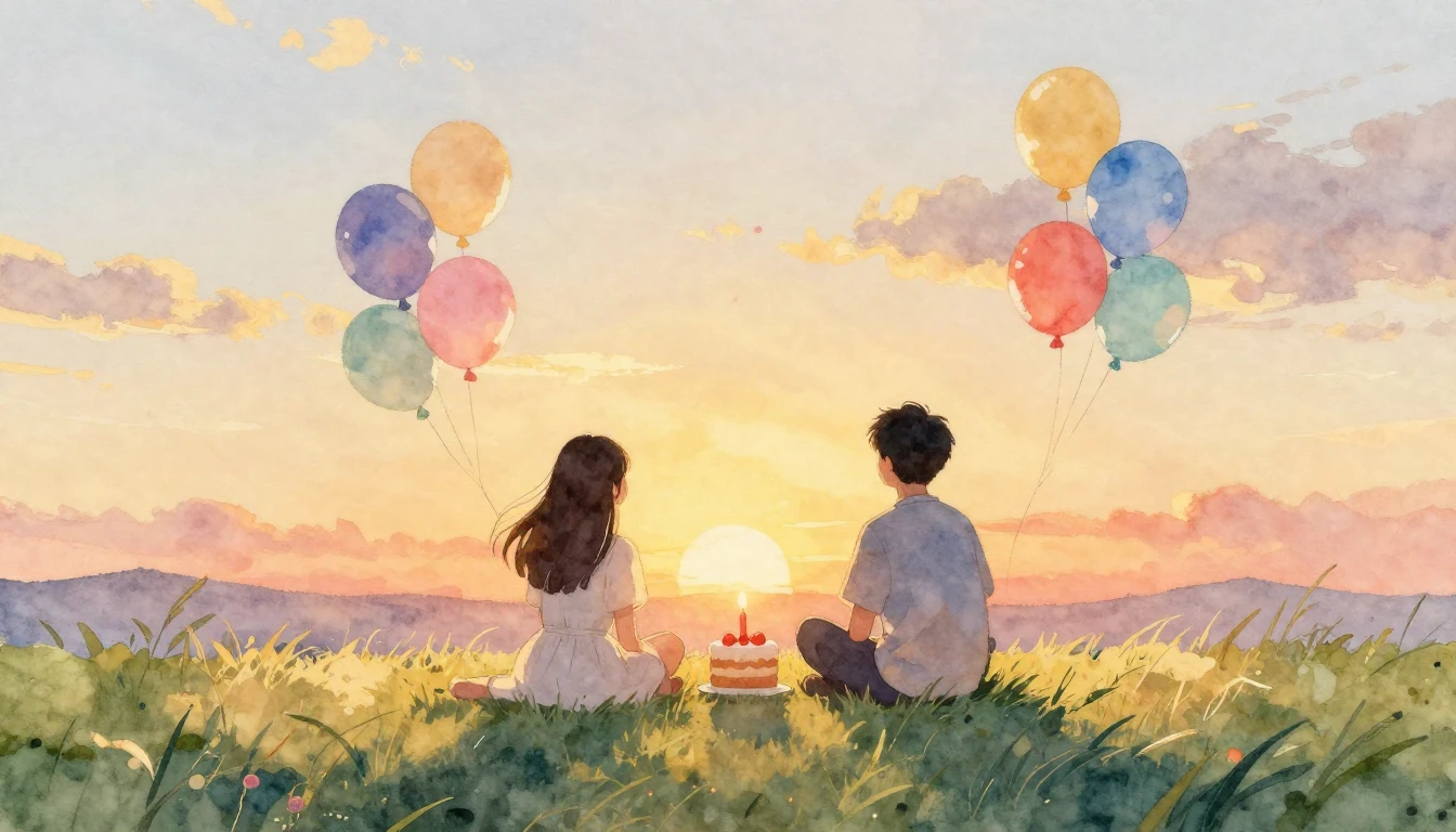 A heartwarming watercolor painting depicting a celebration o...
