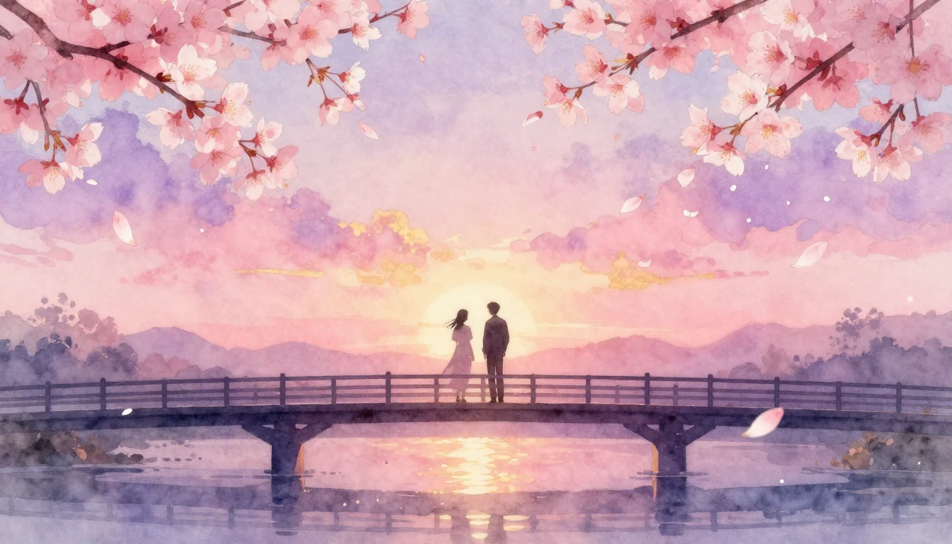 A beautiful watercolor painting of two silhouettes standing ...