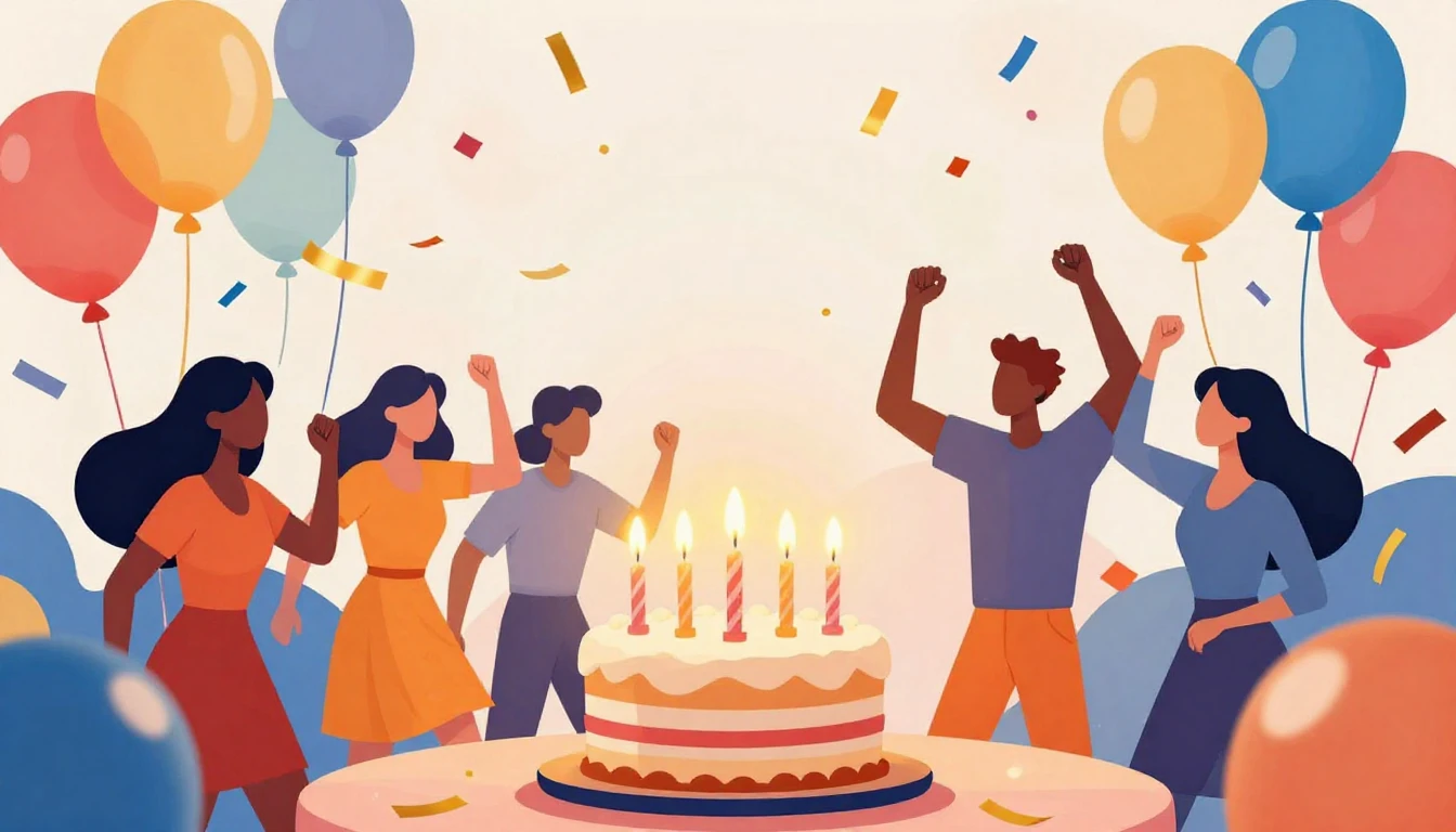 A vibrant and festive birthday celebration scene, colorful b...