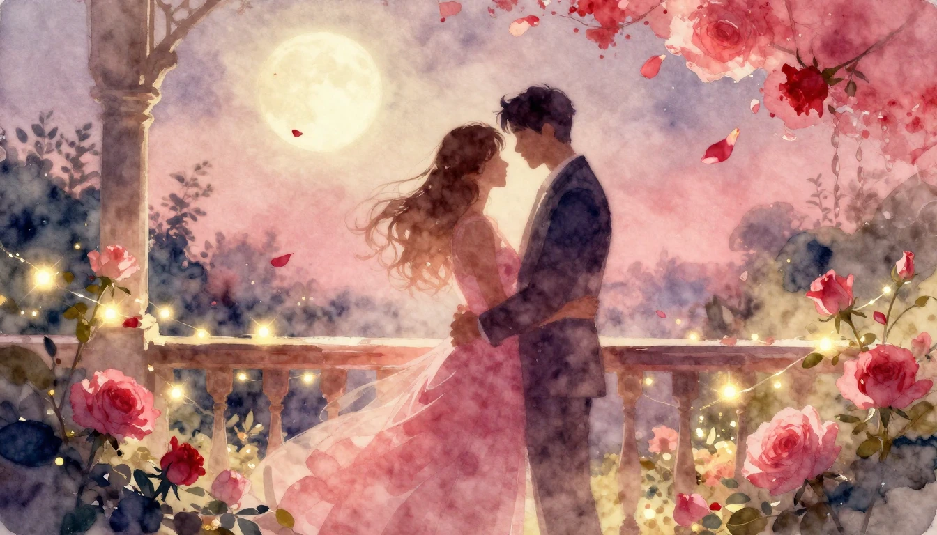 A dreamy and ethereal watercolor painting of two intertwined...