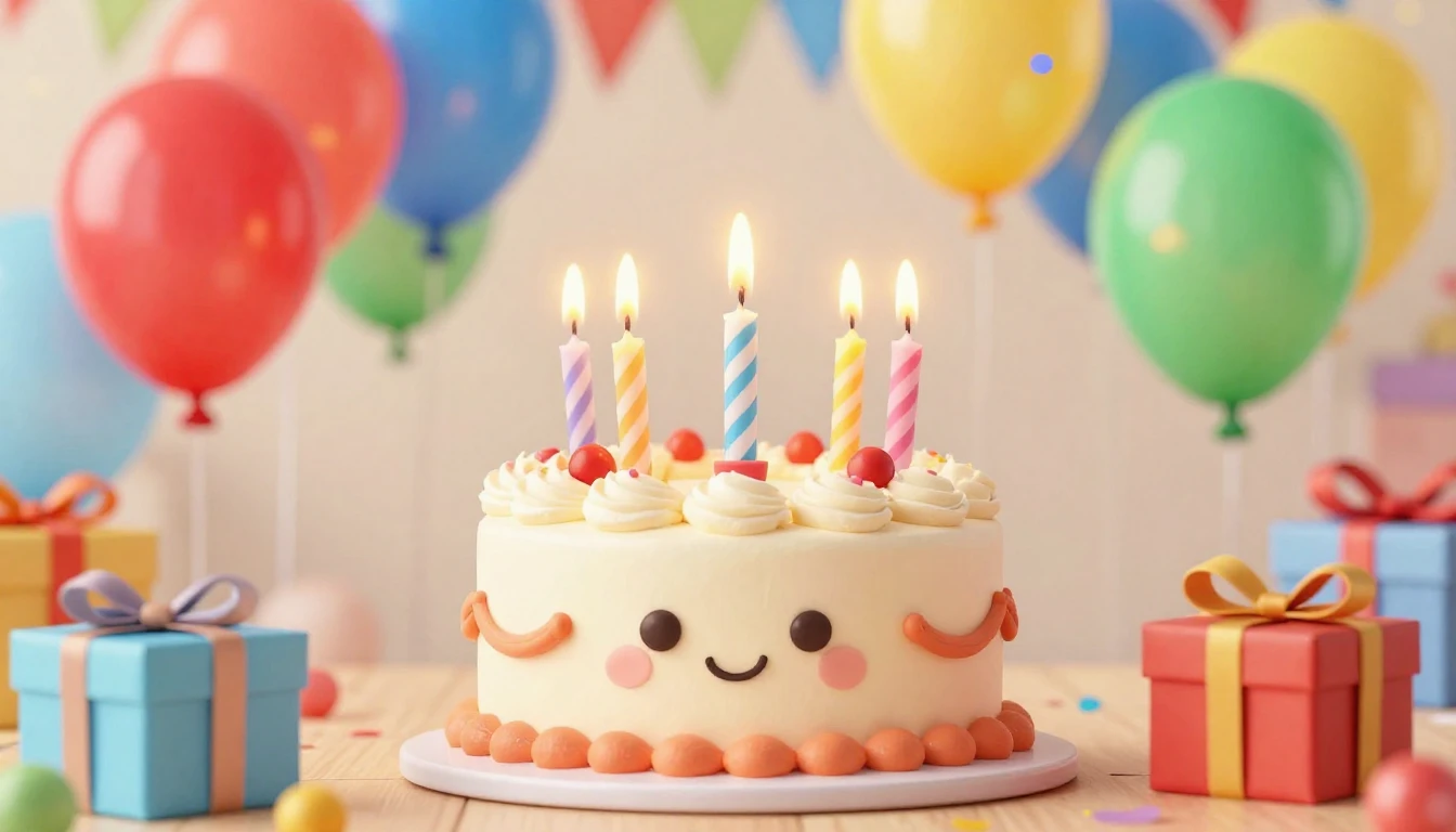 A vibrant and colorful birthday party scene for a child, fea...