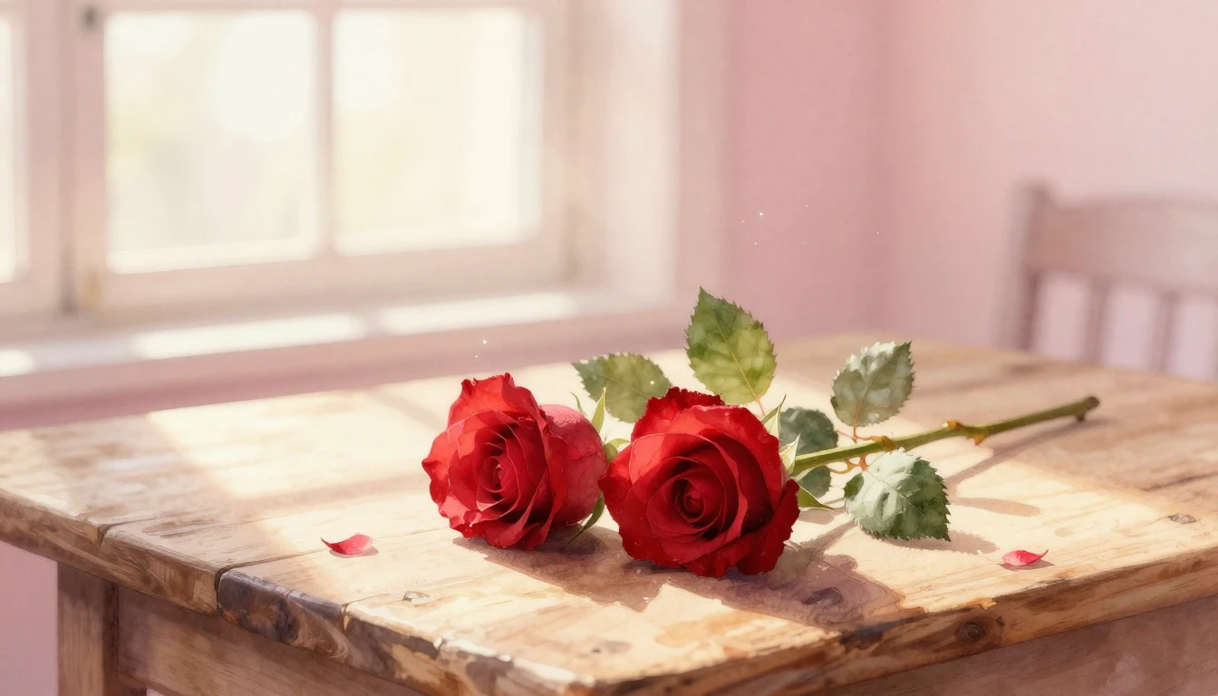 A dreamy watercolor painting of two delicate red roses inter...