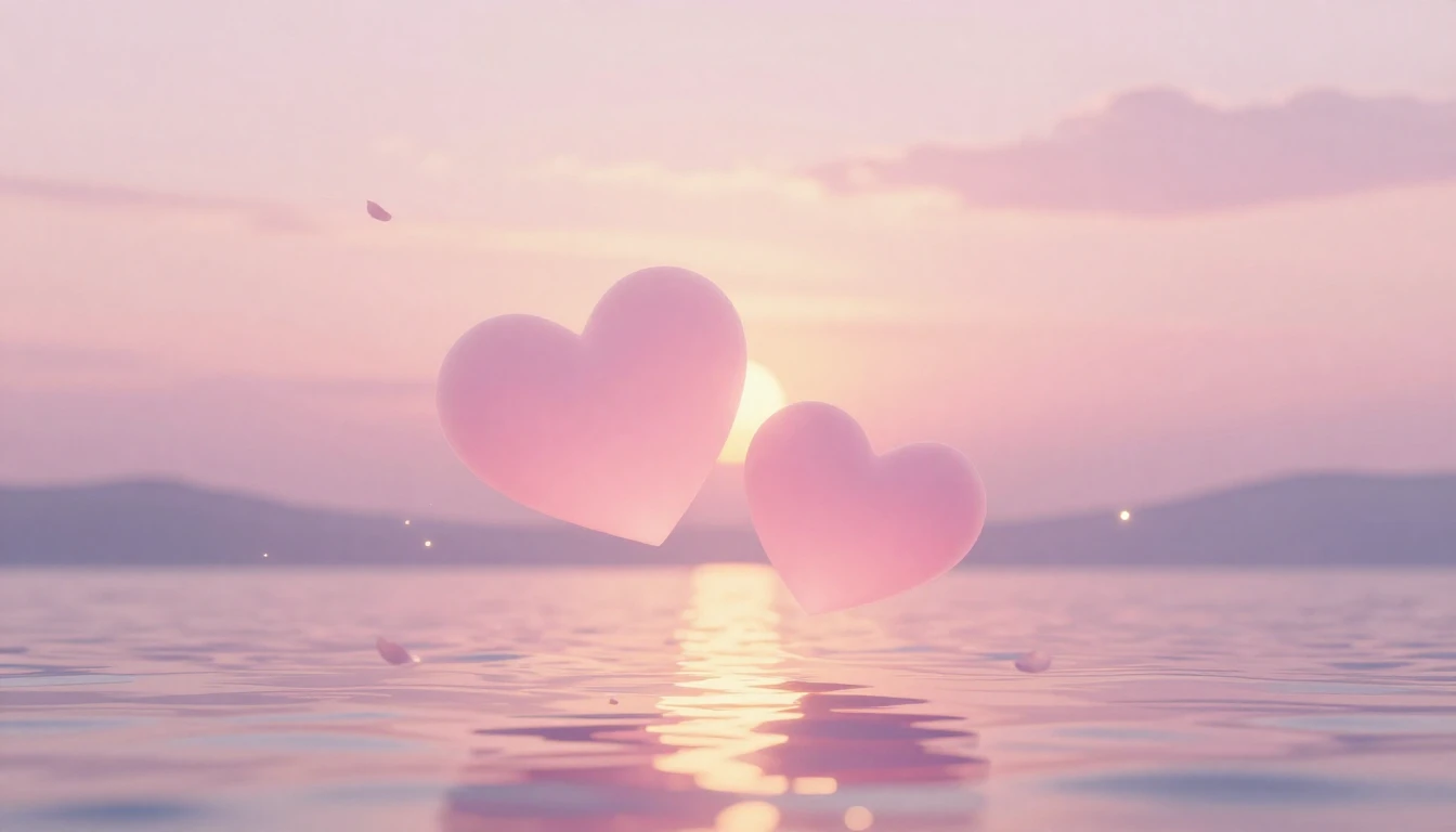 A delicate and romantic scene featuring two stylized hearts ...