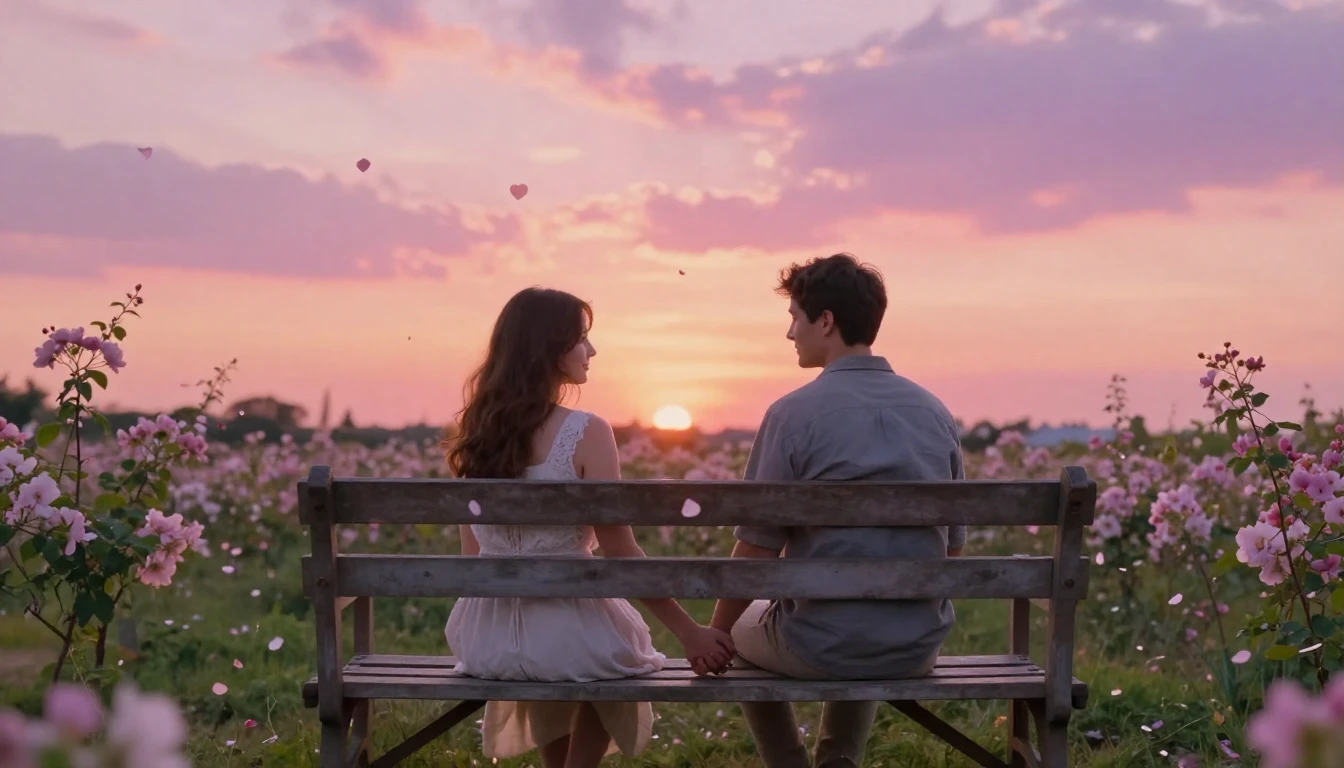 A soft and romantic scene of a couple holding hands on a vin...