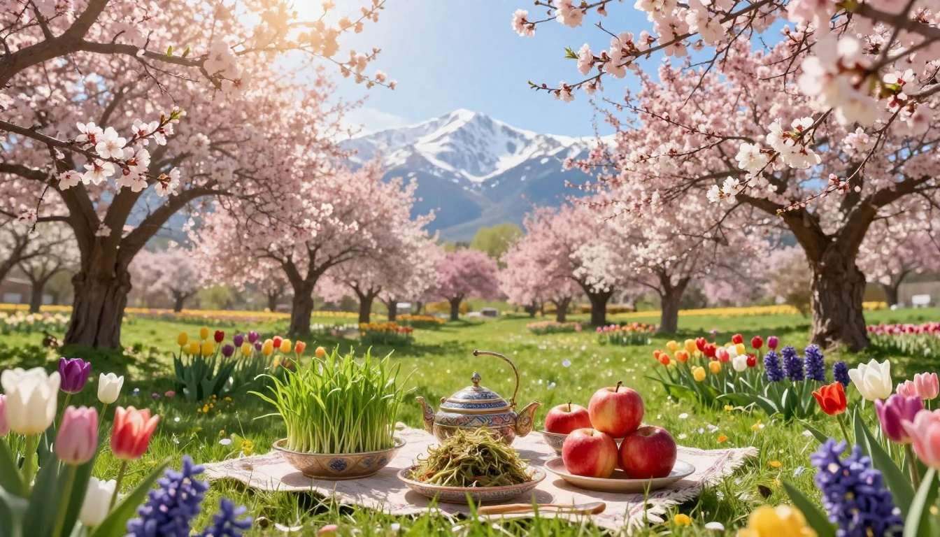 A vibrant spring landscape celebrating the Persian New Year....
