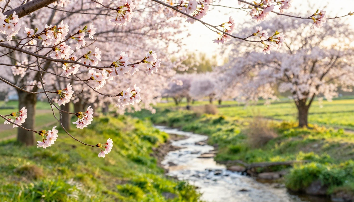 A serene landscape capturing the first moments of spring. In...