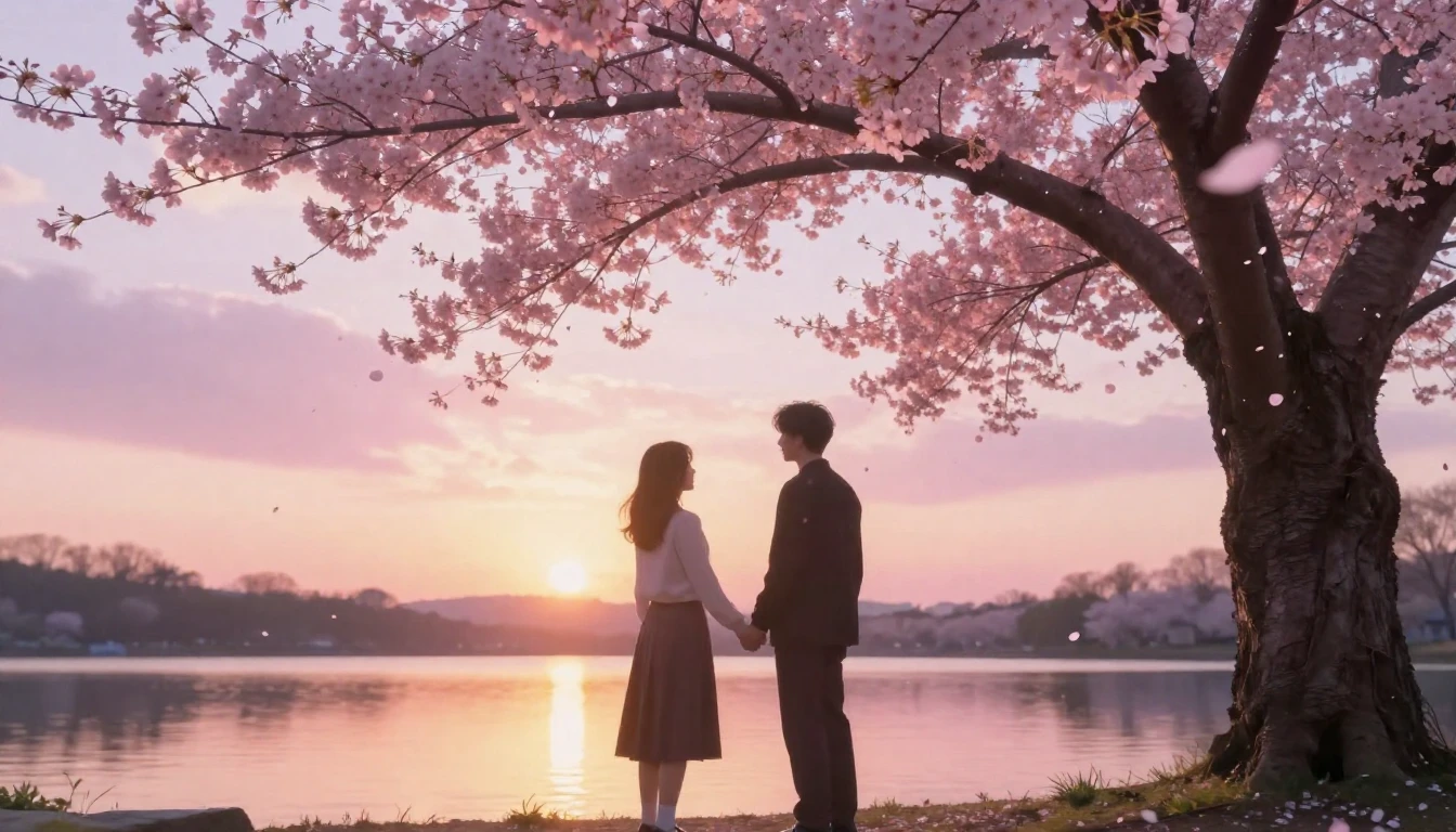 A beautiful and ethereal scene of two silhouettes standing u...