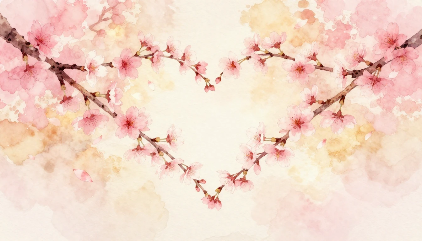 A beautiful watercolor painting of two delicate cherry bloss...